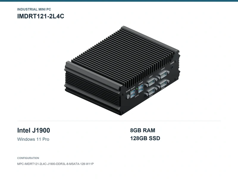 IMDRT121-2L4C Fanless Mini PC - Celeron J1900, 8GB, 128GB mSATA, Windows 11 Pro