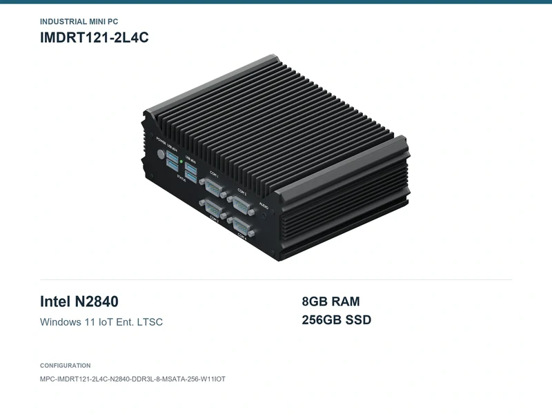 IMDRT121-2L4C Fanless Mini PC - Celeron N2840, 8GB, 256GB mSATA, Windows 11 IoT LTSC