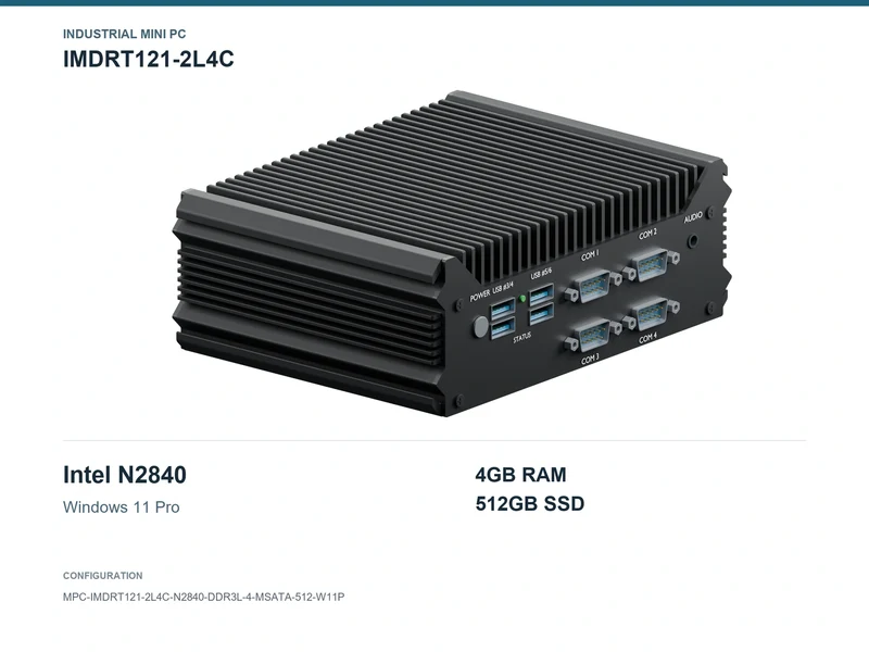 IMDRT121-2L4C Fanless Mini PC - Celeron N2840, 4GB, 512GB mSATA, Windows 11 Pro