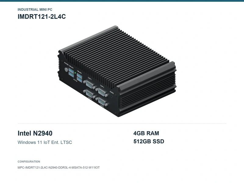 IMDRT121-2L4C Fanless Mini PC - Celeron N2940, 4GB, 512GB mSATA, Windows 11 IoT LTSC