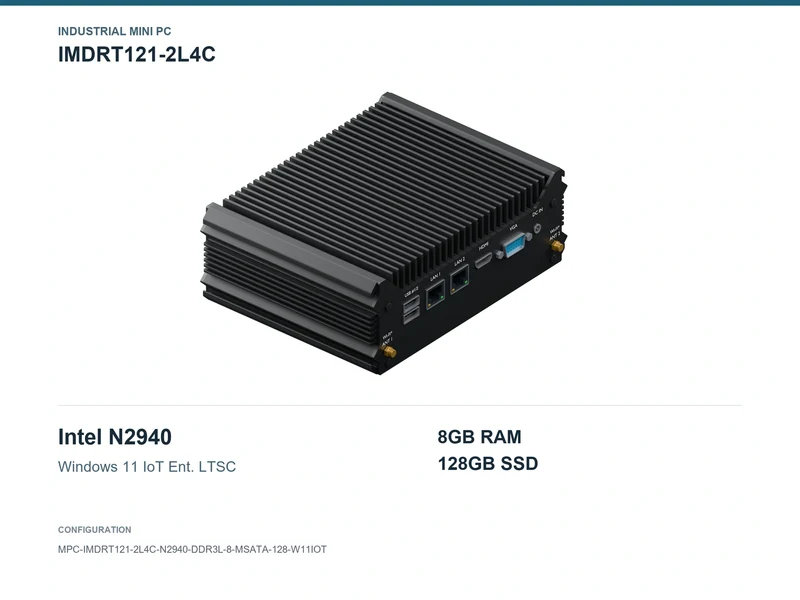IMDRT121-2L4C Fanless Mini PC - Celeron N2940, 8GB, 128GB mSATA, Windows 11 IoT LTSC