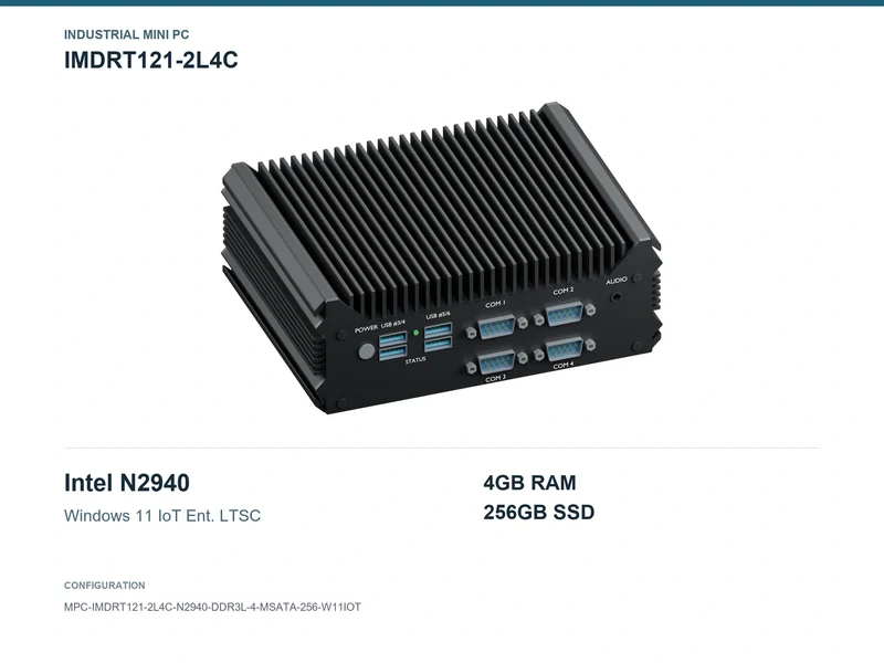 IMDRT121-2L4C Fanless Mini PC - Celeron N2940, 4GB, 256GB mSATA, Windows 11 IoT LTSC