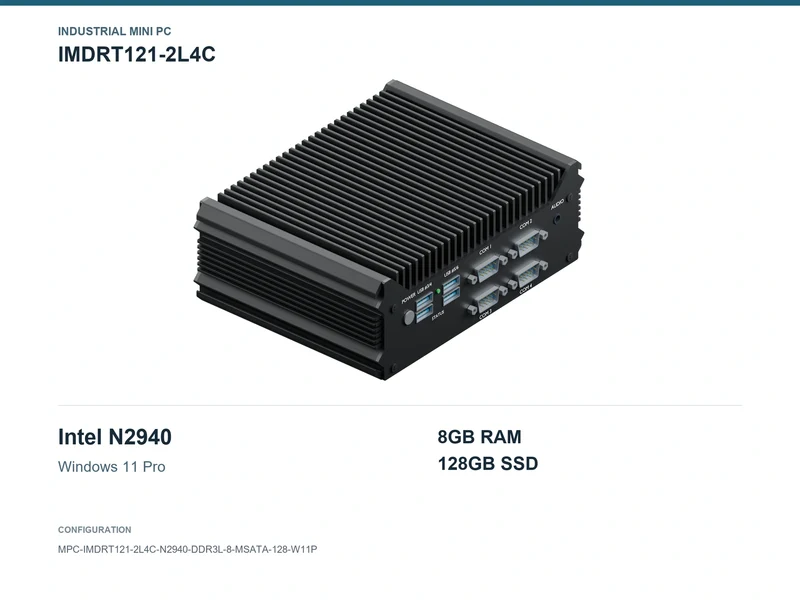 IMDRT121-2L4C Fanless Mini PC - Celeron N2940, 8GB, 128GB mSATA, Windows 11 Pro