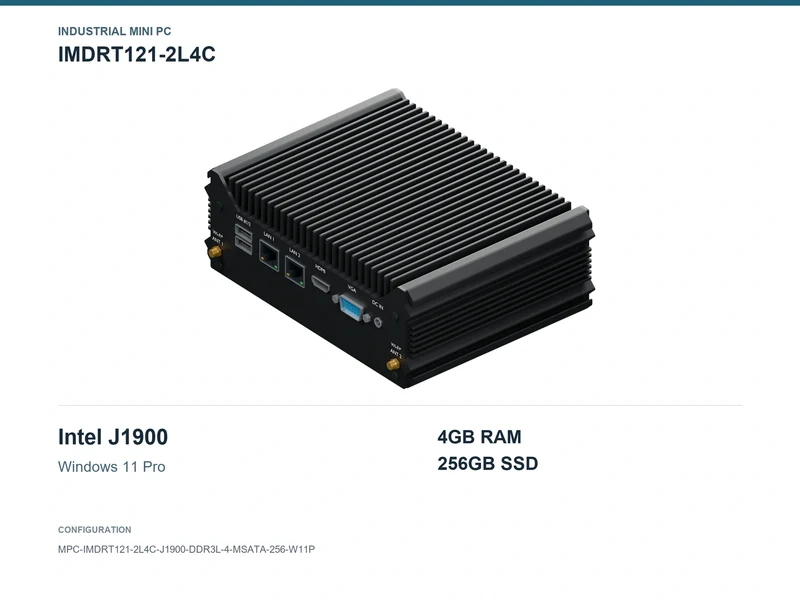 IMDRT121-2L4C Fanless Mini PC - Celeron J1900, 4GB, 256GB mSATA, Windows 11 Pro