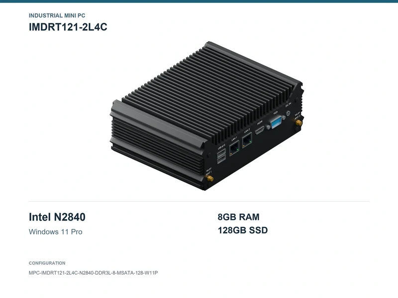 IMDRT121-2L4C Fanless Mini PC - Celeron N2840, 8GB, 128GB mSATA, Windows 11 Pro