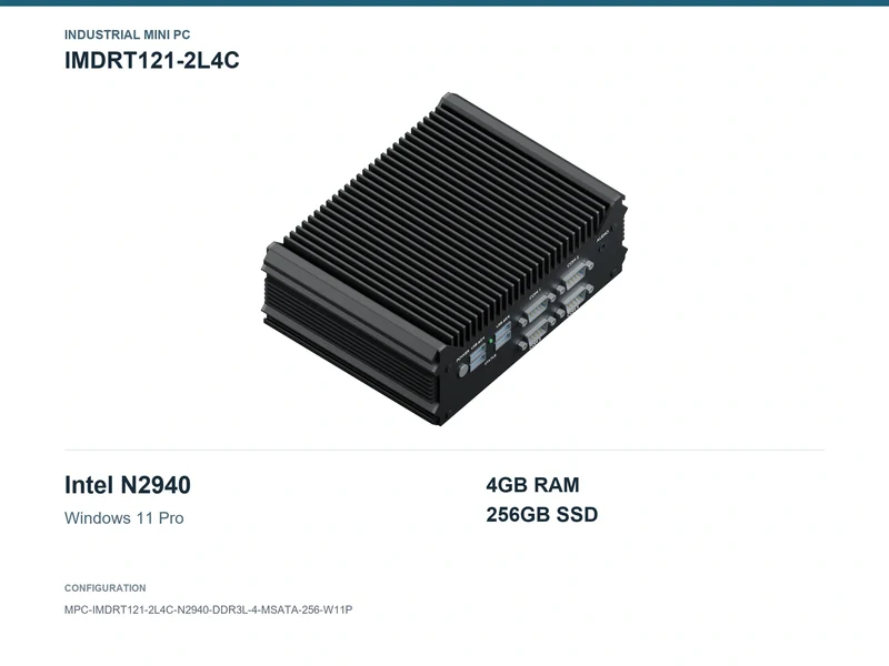 IMDRT121-2L4C Fanless Mini PC - Celeron N2940, 4GB, 256GB mSATA, Windows 11 Pro