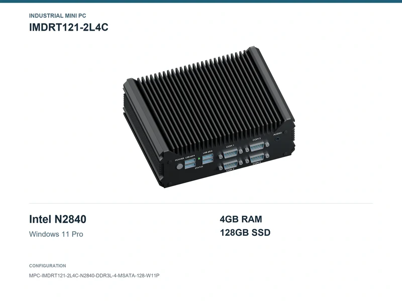 IMDRT121-2L4C Fanless Mini PC - Celeron N2840, 4GB, 128GB mSATA, Windows 11 Pro