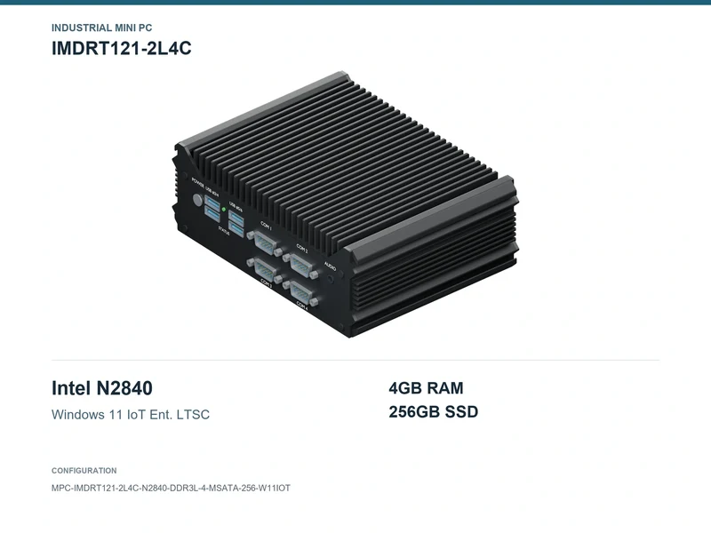 IMDRT121-2L4C Fanless Mini PC - Celeron N2840, 4GB, 256GB mSATA, Windows 11 IoT LTSC