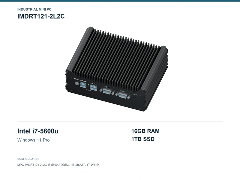IMDRT121-2L2C Fanless Mini PC - Core i7-5600U, 16GB, 1TB mSATA, Windows 11 Pro