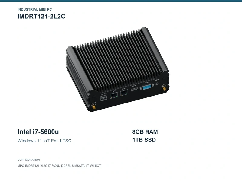 IMDRT121-2L2C Fanless Mini PC - Core i7-5600U, 8GB, 1TB mSATA, Windows 11 IoT LTSC
