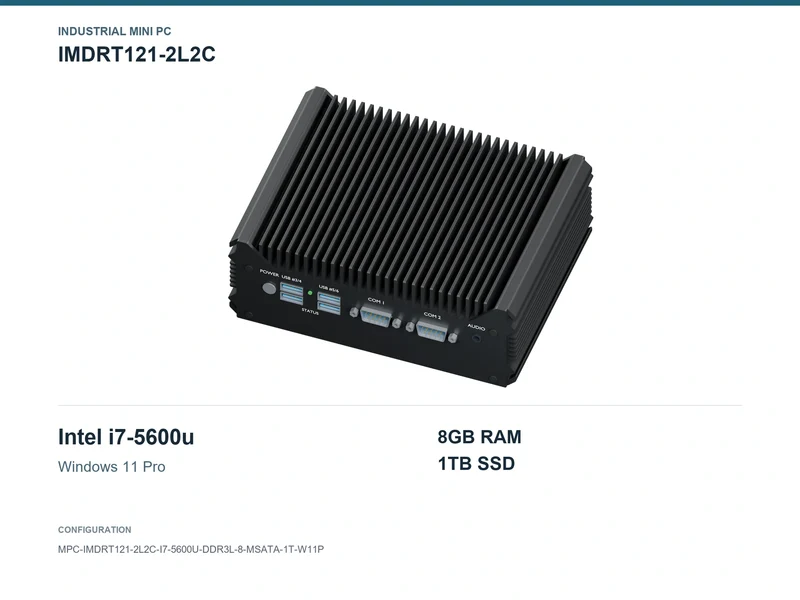IMDRT121-2L2C Fanless Mini PC - Core i7-5600U, 8GB, 1TB mSATA, Windows 11 Pro