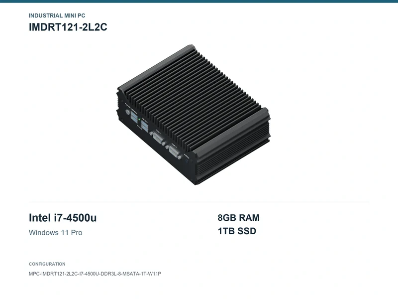 IMDRT121-2L2C Fanless Mini PC - Core i7-4500U, 8GB, 1TB mSATA, Windows 11 Pro