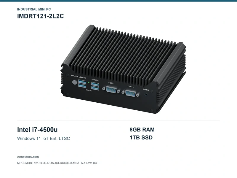 IMDRT121-2L2C Fanless Mini PC - Core i7-4500U, 8GB, 1TB mSATA, Windows 11 IoT LTSC