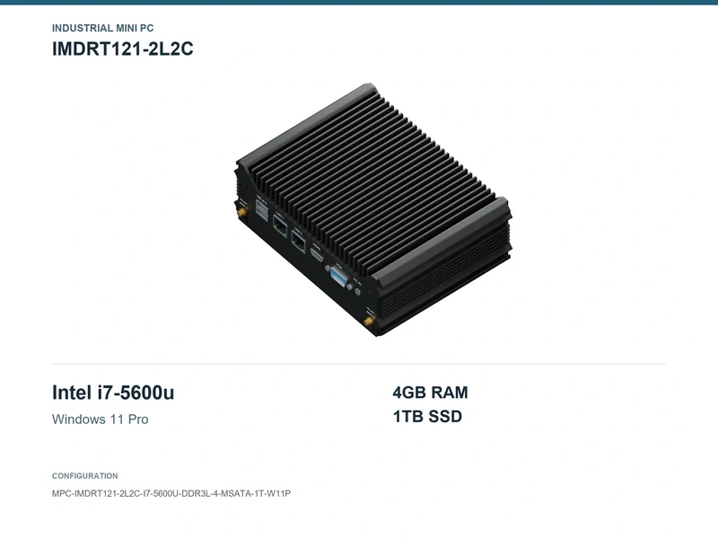 IMDRT121-2L2C Fanless Mini PC - Core i7-5600U, 4GB, 1TB mSATA, Windows 11 Pro