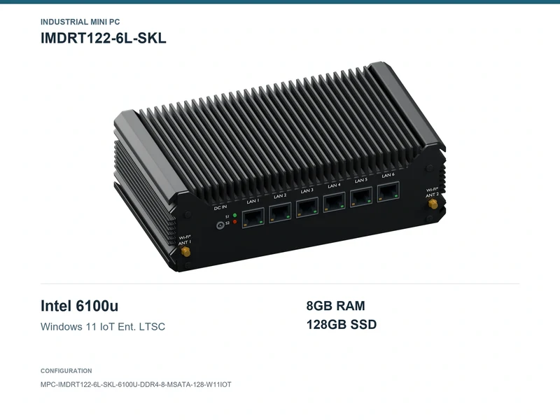 IMDRT122-6L-SKL Fanless Mini PC - Core i3-6100U, 8GB, 128GB mSATA, Windows 11 IoT LTSC
