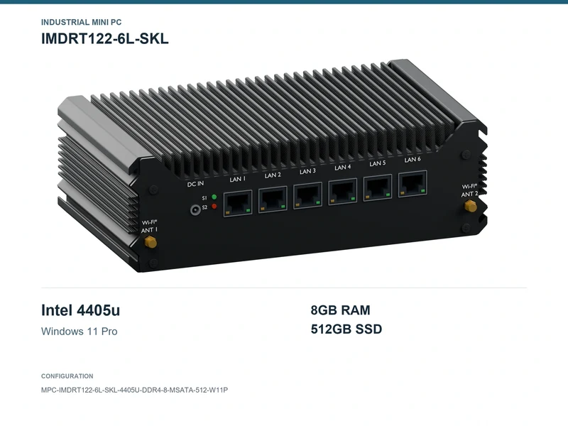 IMDRT122-6L-SKL Fanless Mini PC - Pentium 4405U, 8GB, 512GB mSATA, Windows 11 Pro