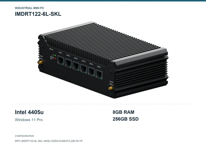 IMDRT122-6L-SKL Fanless Mini PC - Pentium 4405U, 8GB, 256GB mSATA, Windows 11 Pro