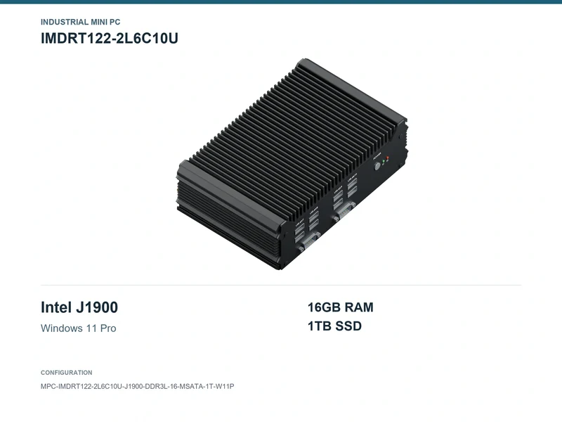 IMDRT122-2L6C10U Fanless Mini PC - Celeron J1900, 16GB, 1TB mSATA, Windows 11 Pro
