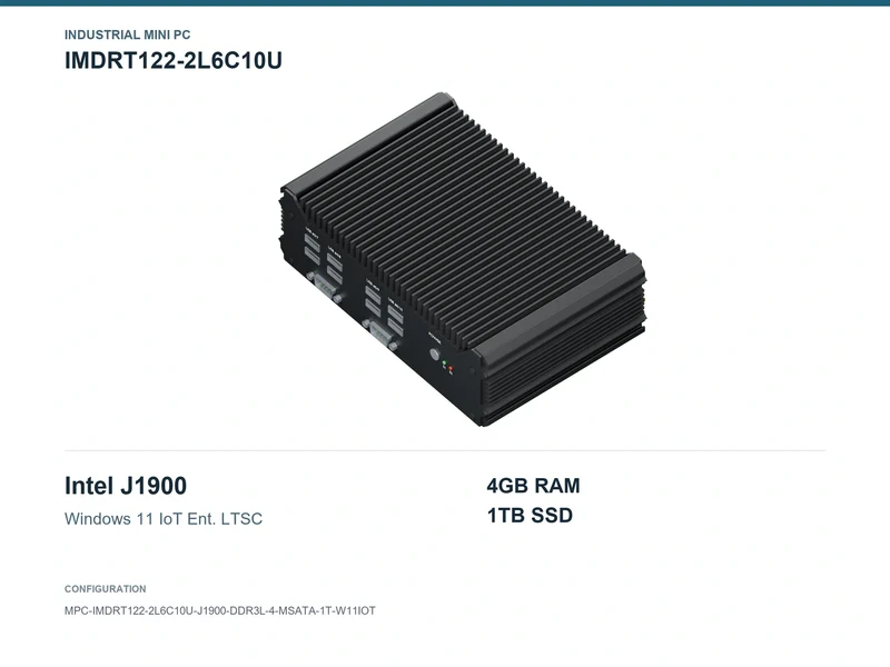 IMDRT122-2L6C10U Fanless Mini PC - Celeron J1900, 4GB, 1TB mSATA, Windows 11 IoT LTSC