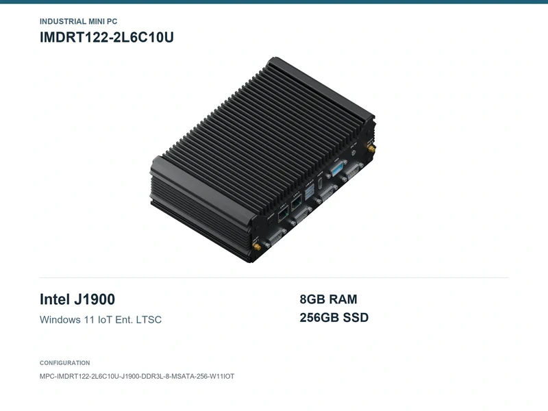 IMDRT122-2L6C10U Fanless Mini PC - Celeron J1900, 8GB, 256GB mSATA, Windows 11 IoT LTSC