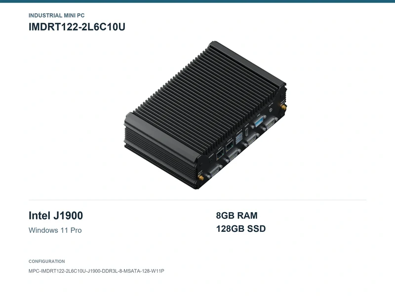 IMDRT122-2L6C10U Fanless Mini PC - Celeron J1900, 8GB, 128GB mSATA, Windows 11 Pro