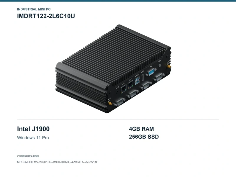IMDRT122-2L6C10U Fanless Mini PC - Celeron J1900, 4GB, 256GB mSATA, Windows 11 Pro