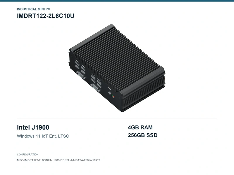 IMDRT122-2L6C10U Fanless Mini PC - Celeron J1900, 4GB, 256GB mSATA, Windows 11 IoT LTSC