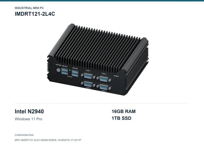 IMDRT121-2L4C Fanless Mini PC - Celeron N2940, 16GB, 1TB mSATA, Windows 11 Pro