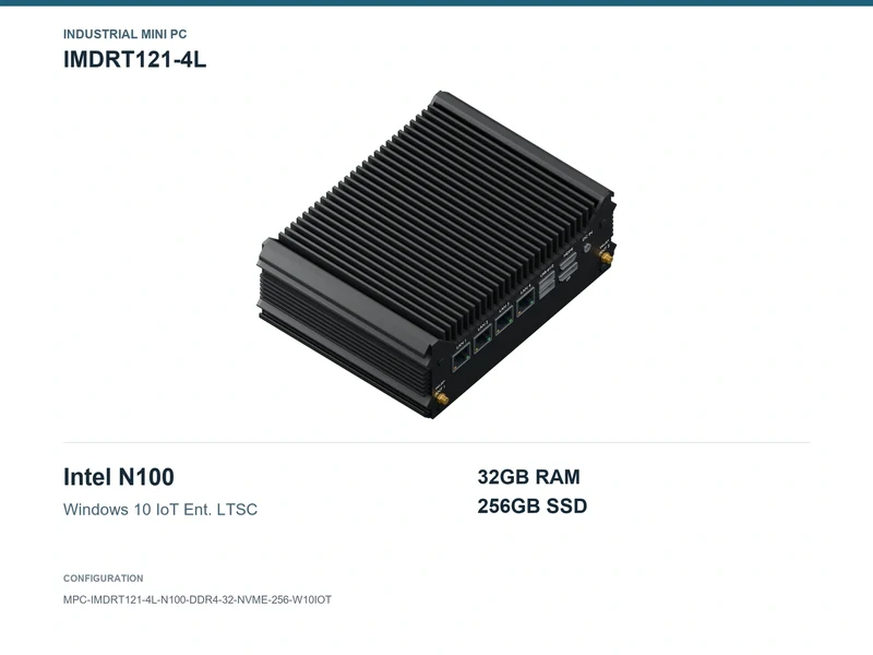 IMDRT121-4L Fanless Mini PC - N100, 32GB, 256GB NVMe, Windows 10 IoT LTSC