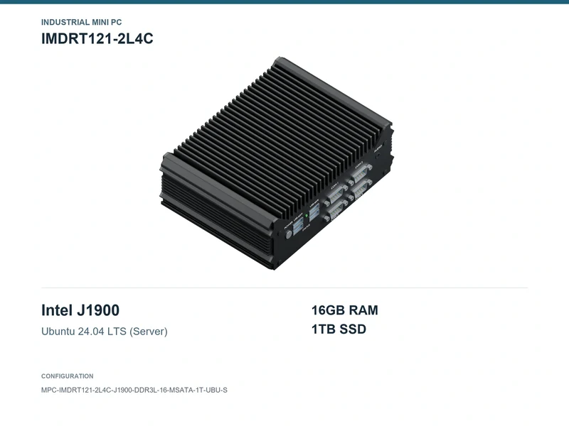 IMDRT121-2L4C Fanless Mini PC - Celeron J1900, 16GB, 1TB mSATA, Ubuntu Server