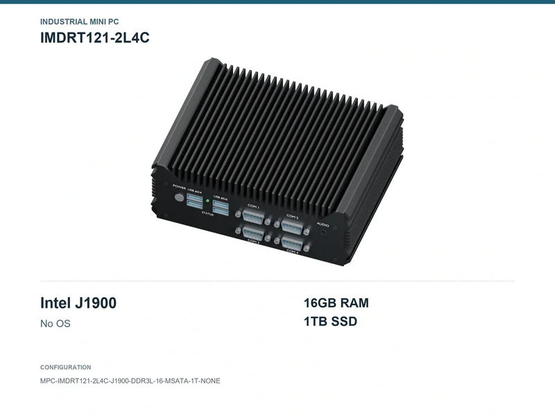IMDRT121-2L4C Fanless Mini PC - Celeron J1900, 16GB, 1TB mSATA, No OS