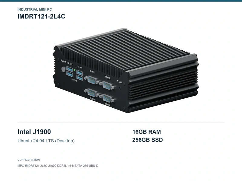 IMDRT121-2L4C Fanless Mini PC - Celeron J1900, 16GB, 256GB mSATA, Ubuntu Desktop
