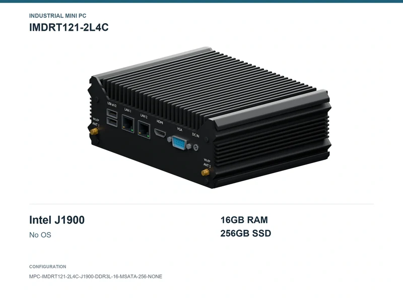 IMDRT121-2L4C Fanless Mini PC - Celeron J1900, 16GB, 256GB mSATA, No OS