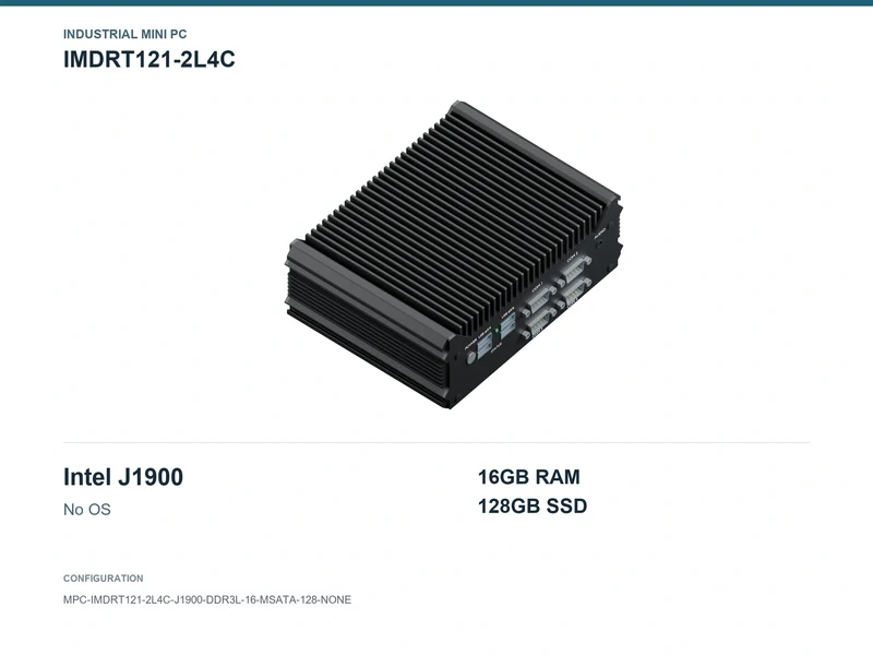 IMDRT121-2L4C Fanless Mini PC - Celeron J1900, 16GB, 128GB mSATA, No OS