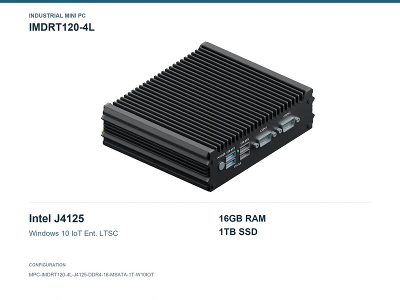 IMDRT120-4L Fanless Mini PC - Celeron J4125, 16GB, 1TB mSATA, Windows 10 IoT LTSC