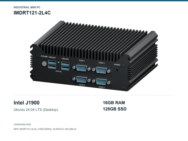 IMDRT121-2L4C Fanless Mini PC - Celeron J1900, 16GB, 128GB mSATA, Ubuntu Desktop
