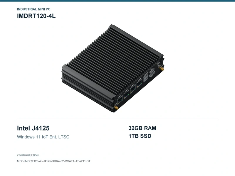IMDRT120-4L Fanless Mini PC - Celeron J4125, 32GB, 1TB mSATA, Windows 11 IoT LTSC