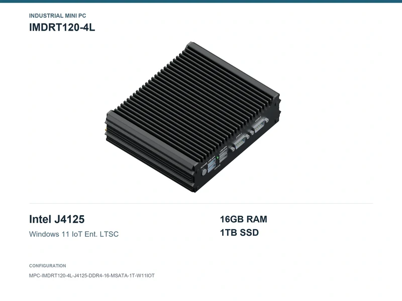 IMDRT120-4L Fanless Mini PC - Celeron J4125, 16GB, 1TB mSATA, Windows 11 IoT LTSC