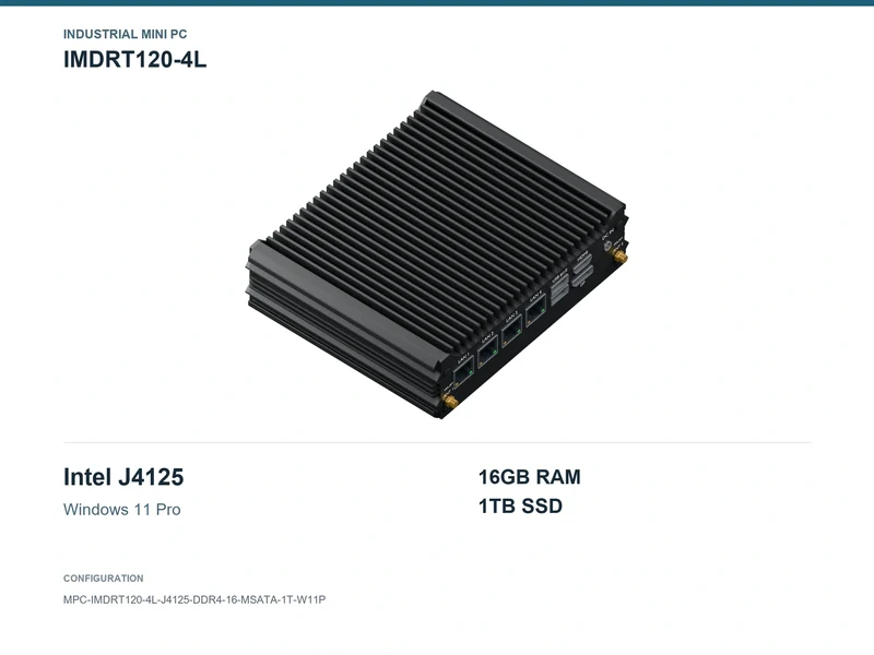IMDRT120-4L Fanless Mini PC - Celeron J4125, 16GB, 1TB mSATA, Windows 11 Pro