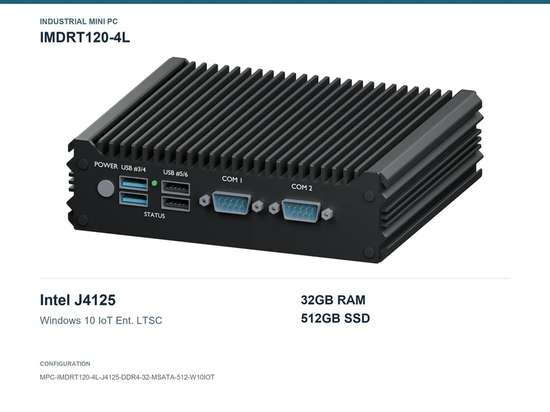 IMDRT120-4L Fanless Mini PC - Celeron J4125, 32GB, 512GB mSATA, Windows 10 IoT LTSC