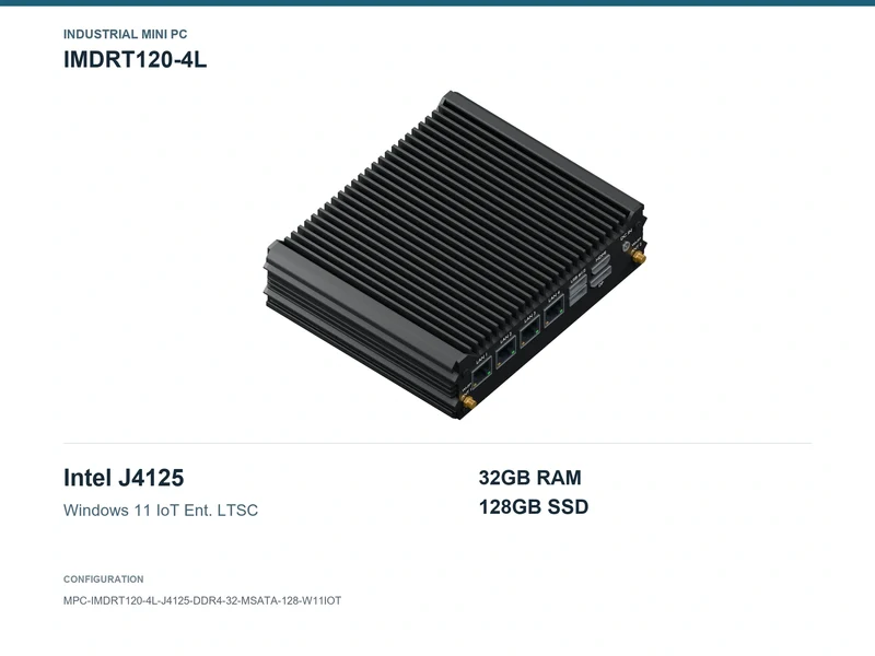 IMDRT120-4L Fanless Mini PC - Celeron J4125, 32GB, 128GB mSATA, Windows 11 IoT LTSC