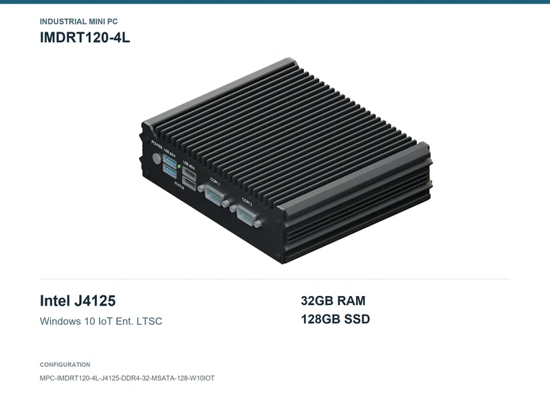 IMDRT120-4L Fanless Mini PC - Celeron J4125, 32GB, 128GB mSATA, Windows 10 IoT LTSC