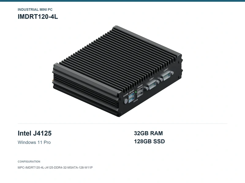 IMDRT120-4L Fanless Mini PC - Celeron J4125, 32GB, 128GB mSATA, Windows 11 Pro