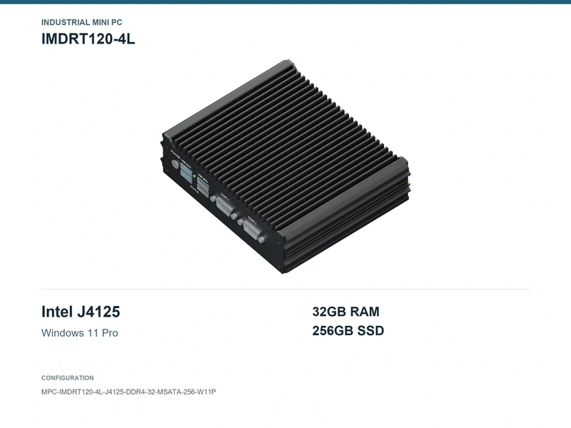 IMDRT120-4L Fanless Mini PC - Celeron J4125, 32GB, 256GB mSATA, Windows 11 Pro