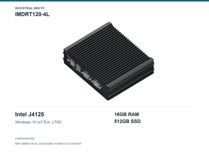 IMDRT120-4L Fanless Mini PC - Celeron J4125, 16GB, 512GB mSATA, Windows 10 IoT LTSC