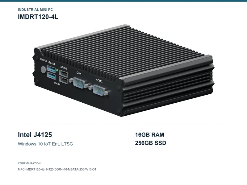IMDRT120-4L Fanless Mini PC - Celeron J4125, 16GB, 256GB mSATA, Windows 10 IoT LTSC