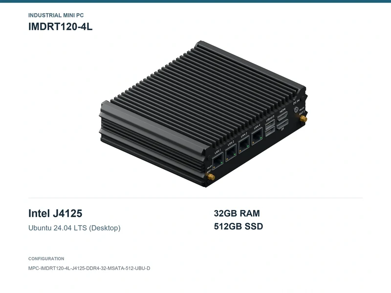 IMDRT120-4L Fanless Mini PC - Celeron J4125, 32GB, 512GB mSATA, Ubuntu Desktop