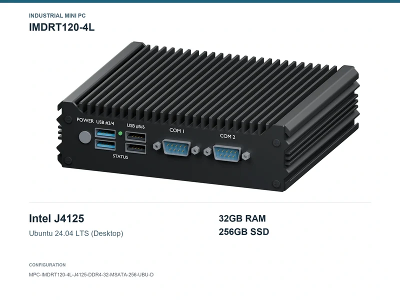 IMDRT120-4L Fanless Mini PC - Celeron J4125, 32GB, 256GB mSATA, Ubuntu Desktop
