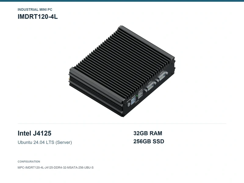 IMDRT120-4L Fanless Mini PC - Celeron J4125, 32GB, 256GB mSATA, Ubuntu Server