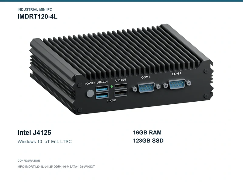 IMDRT120-4L Fanless Mini PC - Celeron J4125, 16GB, 128GB mSATA, Windows 10 IoT LTSC